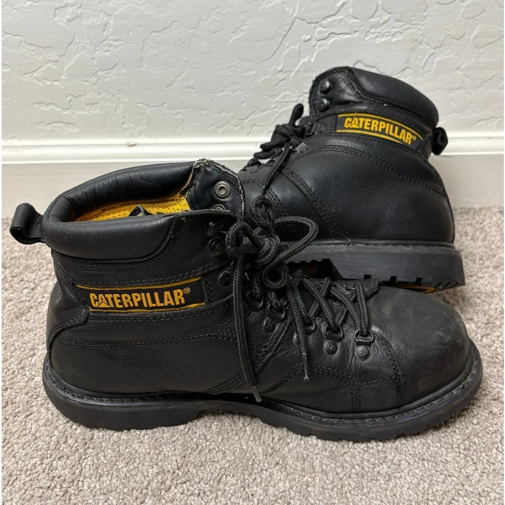 Caterpillar Mens Black Leather Steel Toe Work Boots Wide ASTM F2413-05 10.5W